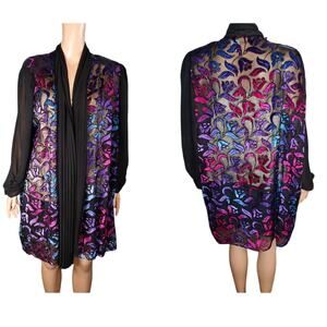 Vintage 80s Jewel Tone Burnout Velvet Sheer Duster Cardigan OS Whimsigoth Boho